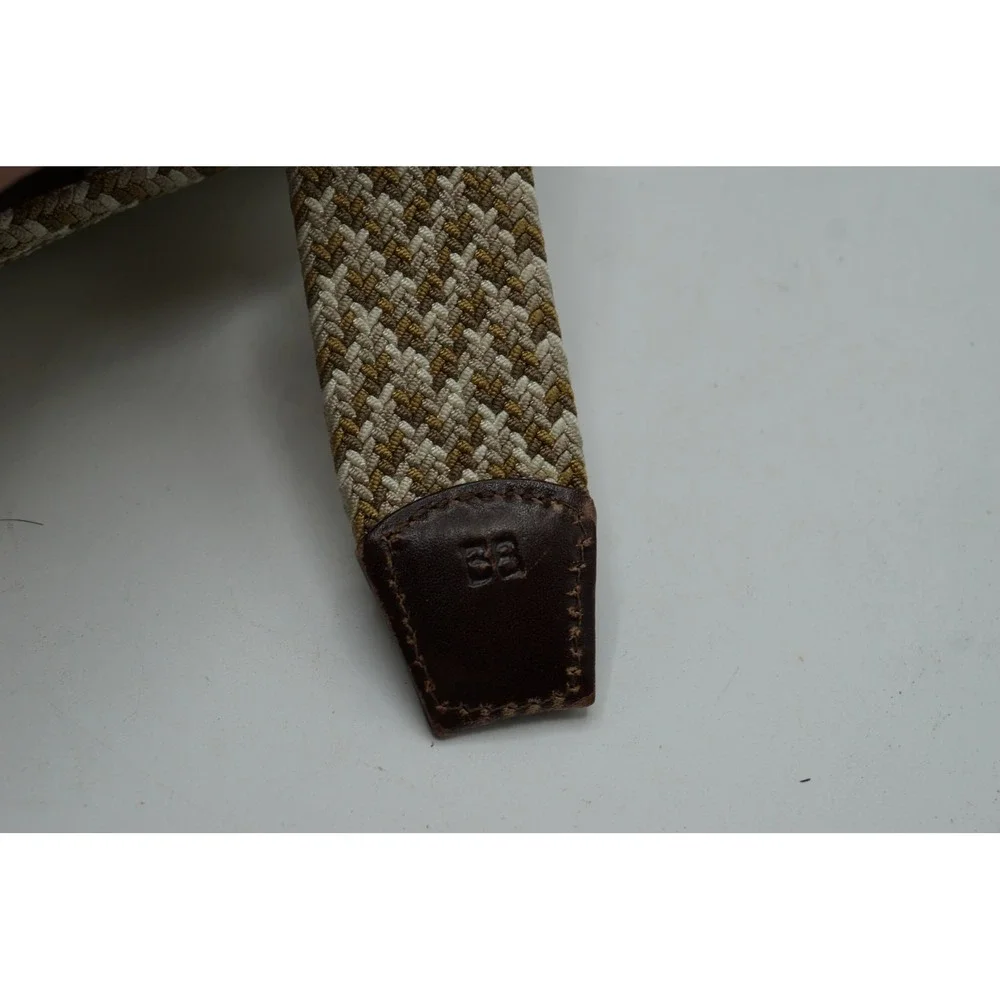 Samuel Hubbard Mens Woven Stretch Belt Brown Tan Braided Leather Trim Sz‎ 38